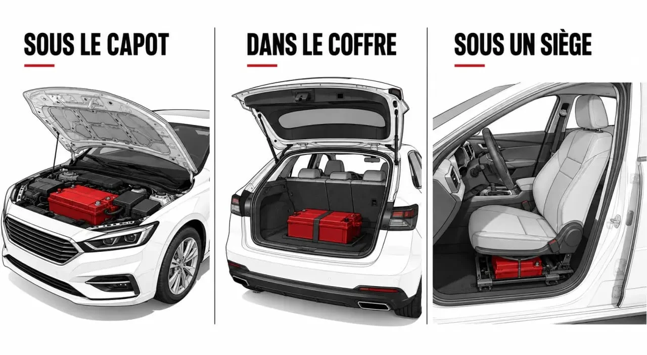 Comment changer la batterie : emplacements possibles sous le capot, dans le coffre ou sous un siège