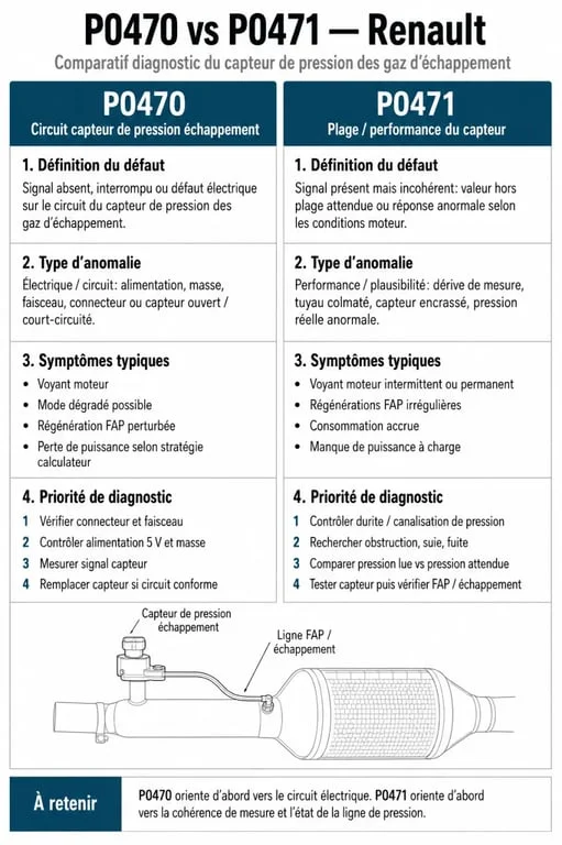 Comparatif p0471 renault et P0470 sur les symptômes et le diagnostic