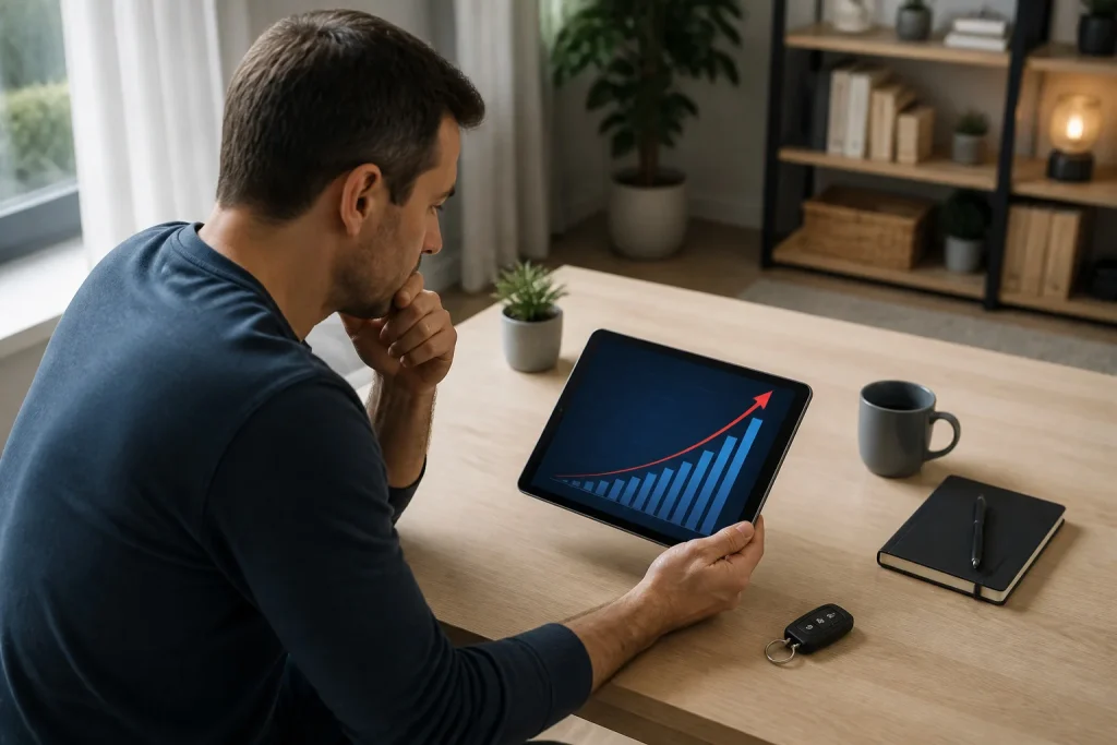 Homme pensif analysant un graphique financier